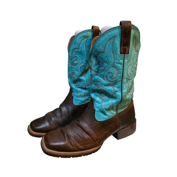 Ariat Other - Ariat Sz 8.5 Rancher Cowboy Boots Teal Brown Leather Western Indie Festival